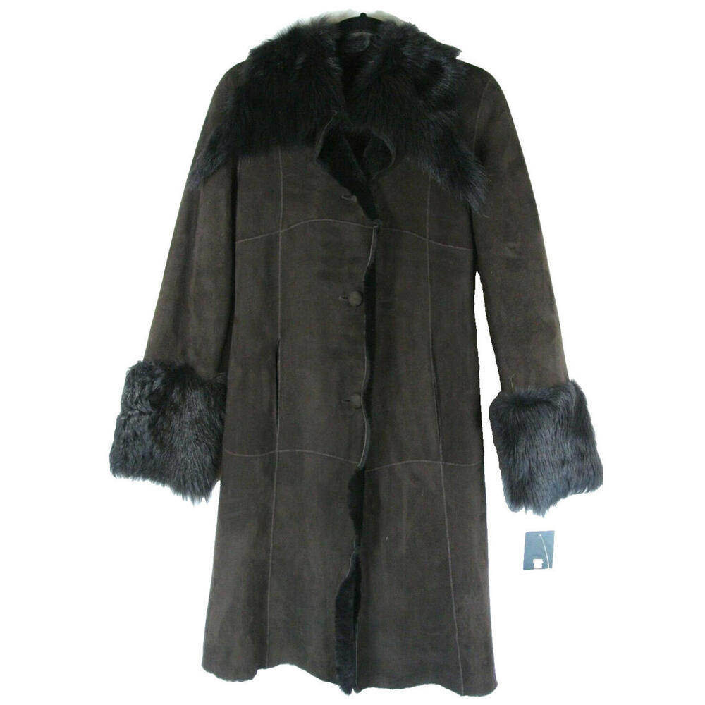 NEW, TRYST New York Genuine Shearling Coat in Brown - Size S #DC530